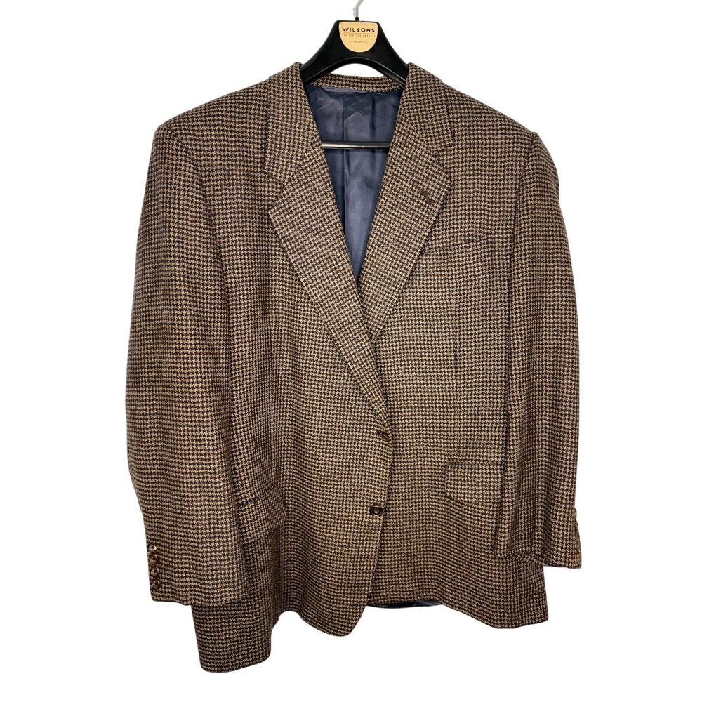 Hickey Freeman Sport Coat Blazer Lambswool Cashmere 50L Brown Houndstooth
